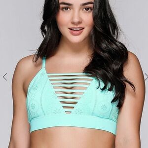 Lorna Jane Broderie Heavenly Blue Eyelet Strappy Sports Bra Racerback, size xs